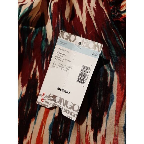 New Juniors Jr Size Medium Bongo Daytime Multi Chevon Rust Teal Belted Dress NWT - Picture 5 of 6